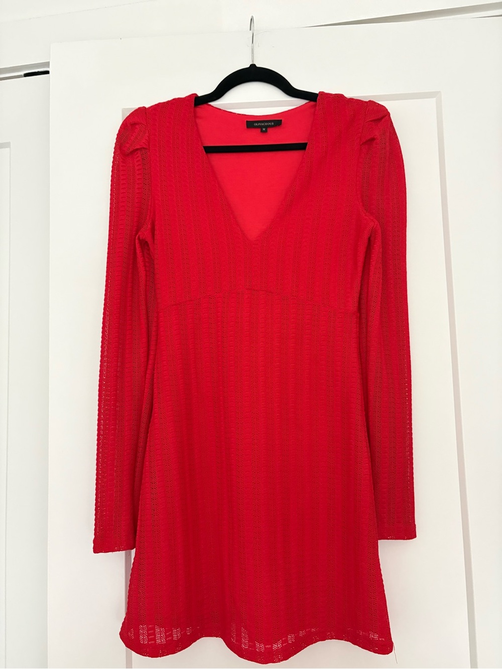 Olivaceous Bright Red Long Sleeve V-Neck Dress